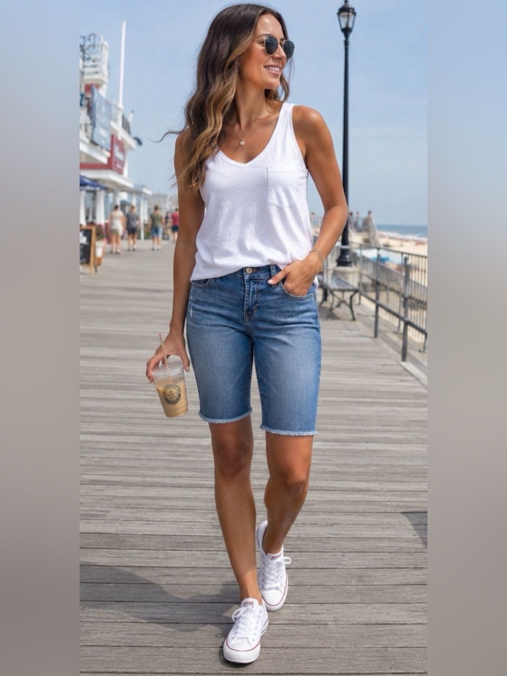 Lucky Brand Boardwalk Bermuda Jean Shorts Womens Blue Stretch Raw Hem Mid Rise 4